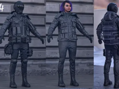 Woman - Military Outfit 5 - Modular - Rigged Low-poly 3D model