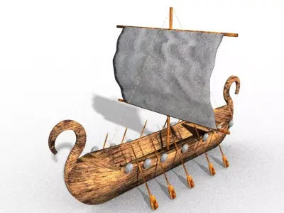 ancient viking boat Low-poly 3D model