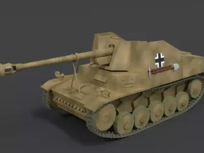 Low Poly Cartoon SdKFz 131 Marder II Tank Low-poly 3D model
