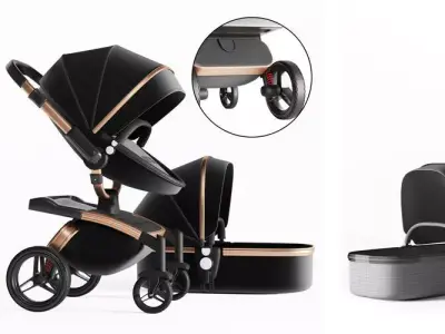 3dasset babyfond stroller and carriage 3D model