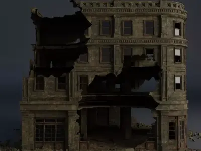 DESTROYED BUILDING CLASSICAL APOCALYPSE WAR RUINED 01 Low-poly 3D model