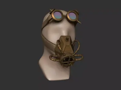 Steampunk Gas Mask - SciFi Character Design - Goggles Low-poly 3D model