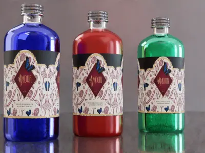 Perfume Bottle Amour with Label Cosmetic Product Packaging Free 3D model