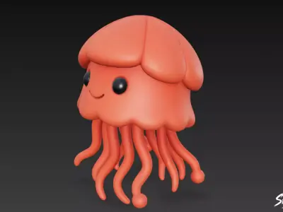 Cartoon Plush Jellyfish Low-poly 3D model