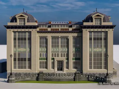 Emile Jacqmain High School Bruxelles building Low-poly 3D model