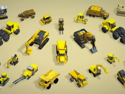 Cartoon Yellow Construction Toy Vehicle 3D Model Assets Low-poly 3D model