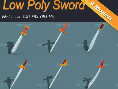 Low Poly Sword Isometric Icon Low-poly 3D model