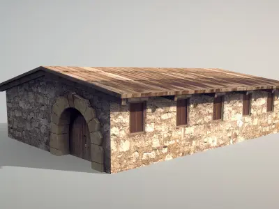 Stone Fort Stable Low-poly 3D model