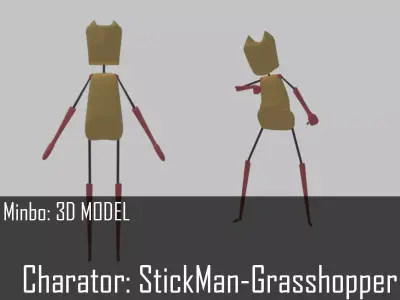 Minbo Charactor STICKMAN Grasshopper Low-poly 3D model