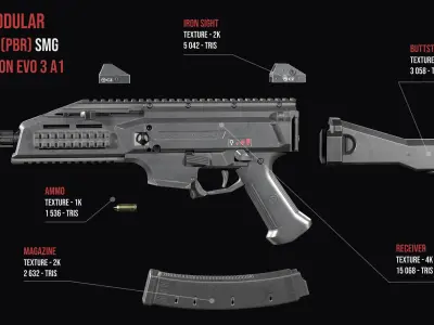 Modular SMG CZ Scorpion EVO 3 A1 Low-poly 3D model