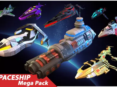 Stylized Spaceships Mega Pack Low-poly 3D model