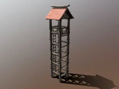 Asian Medieval Watchtower Low-poly 3D model