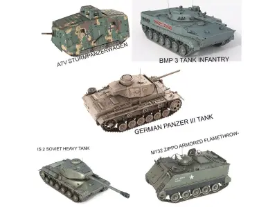 5 Military Vehicles Collection v15 Low-poly 3D model