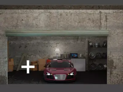 THE GARAGE AND CAR Free low-poly 3D model