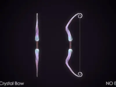 Fantasy Twisted Crystal Bow and Arrow Game-Ready Low-poly 3D model