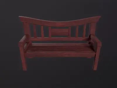 Asian wooden bench 3D Model Low-poly 3D model