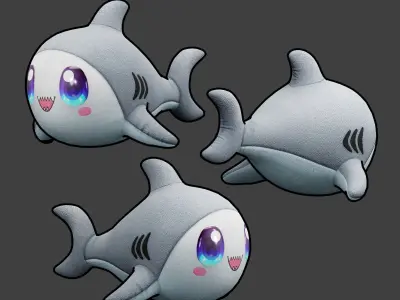 Shark Plushie Cartoon Chibi PBR Low-poly 3D model