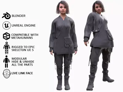 Woman - Military Outfit 6 - Modular - Rigged Low-poly 3D model