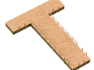 Wooden river pier 3D model