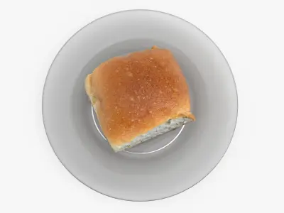 Soft Dinner Roll On Glass Plate 3D model