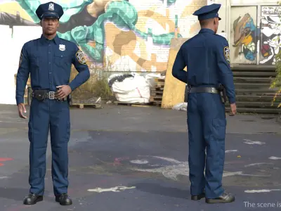 African American NYPD Police Officer Standing Pose Fur 3D model