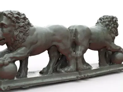 Lions Statues together back to back 3D model