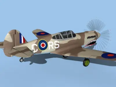 Curtiss P-40F Tomahawk V01 RAF 3D model