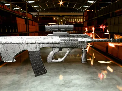 Stylized Scratched AUG Rifle Game Ready 3D Model FBX OBJ USD Low-poly 3D model