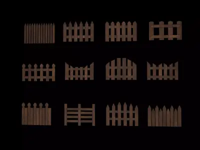 wooden fences Low-poly 3D model