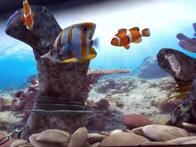 Aquarium with fish and rocks in it Low-poly 3D model