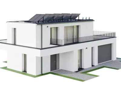 house modern house 28 family house with solar panels on the roof Free 3D model