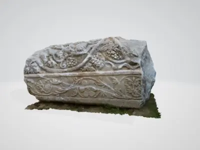 Archaeological Artifact - Column with Vine Scroll with Grapes 3D model