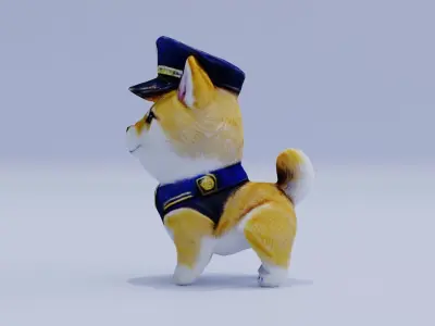 Shiba inu Cute Dog Puppy Police Uniform Low-poly 3D model