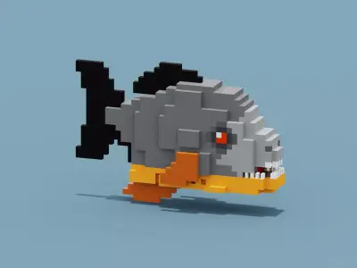 Voxel Piranha Low-poly 3D model