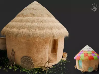 African Mud Hut 3D Low-poly 3D model
