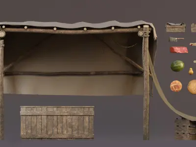 The Medieval Market Stall Low-poly 3D model