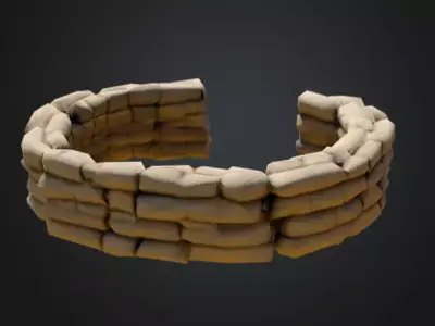 Half Circle Sandbag Wall Low-poly 3D model