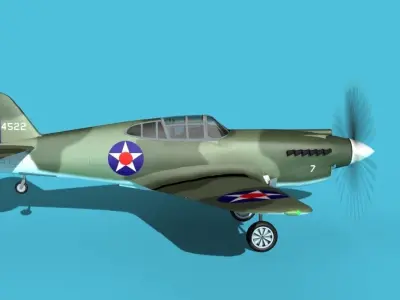 Curtiss P-40B Warhawk V04 USAAF 3D model