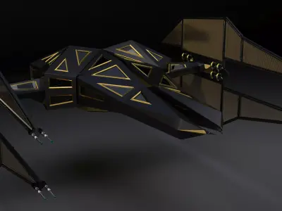Futuristic Stealth Spacecraft Black Gold Sci-Fi Fighter 3D model