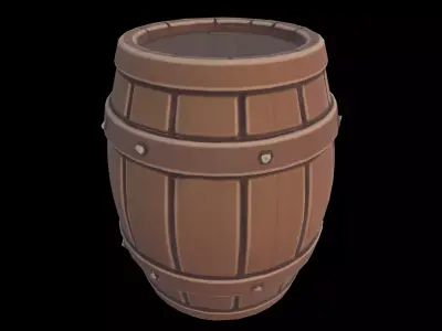 Low Poly Stylized Wooden Barel Low-poly 3D model
