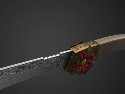 Combat knife Scarlet flower Low-poly 3D model