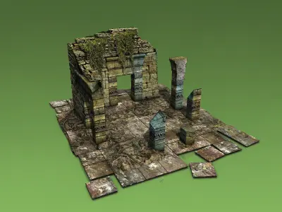 Jungle ruins with ivy Low-poly 3D model