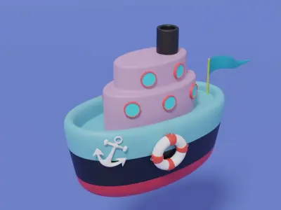Cartoon Cute Ship Boat 3D model