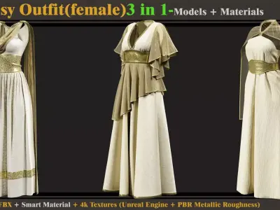 3 In 1 Fantasy Outfit woman Free 3D model