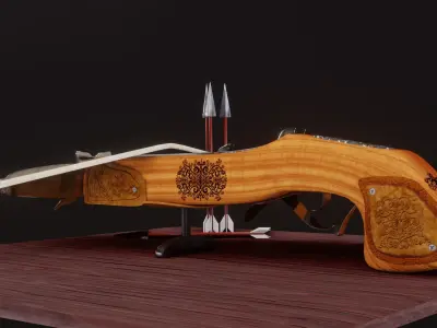 Well Designed Crossbow with hand-painted patterns PBR game ready Low-poly 3D model