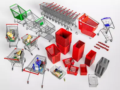 Supermarket Shop Store Elements shopping cart 8 3D model