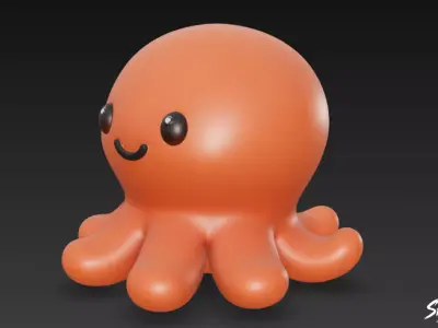Cartoon Plush Octopus Low-poly 3D model