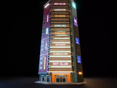 SCIFI CYBERPUNK FUTURISTIC NEON SKYSCRAPER 10 Low-poly 3D model