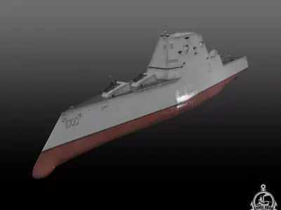 Zumwalt class Destroyer Low-poly 3D model