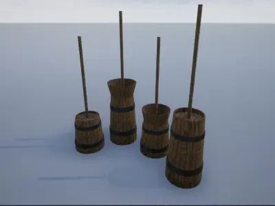 Medieval Wooden Butter Churns Low-poly 3D model
